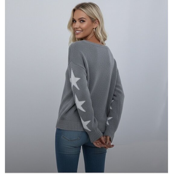 Star Pattern Drop Shoulder Sweater Gray - Picture 2 of 9